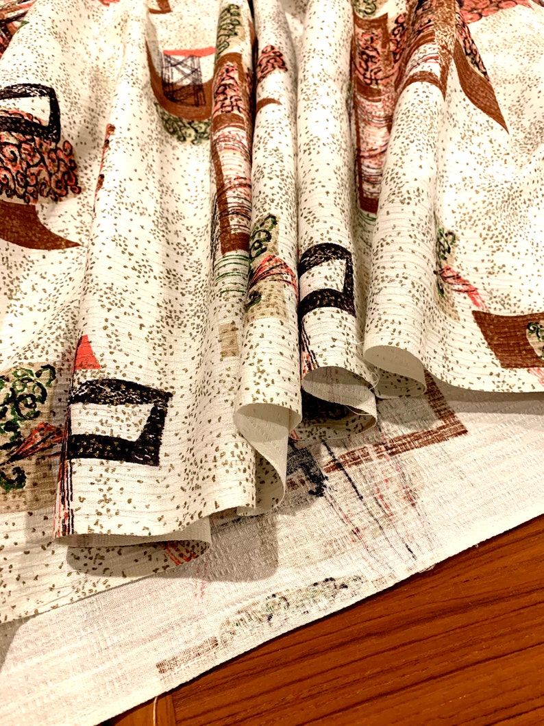 Groovy MCM Barkcloth Fabric with an Eames Era Abstract Design for Home Decor and Apparel 4 Panels 42 x 91