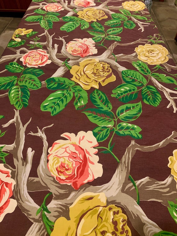 Dazzling 30s Roses Barkcloth Fabric with a Hollywood Glam meets Shabby Chic Vibe/ Upholstery and Home Decor/ 4 Panels Available