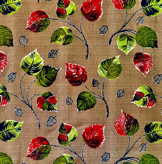 Fab 50s Falling Leaves Vintage Barkcloth Fabric/ Eames Era Cotton Yardage for Upholstery and Home Decor/ 3 Large Panels Available