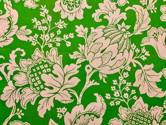 Vintage 70s Jacobean Design Toile Fabric by Cohama Textiles/ Stylized Blooms for Upholstery and Home Decor/ 2 Lg Panels Available