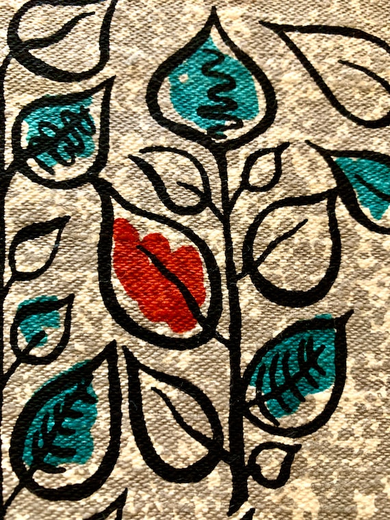 Vintage 1960s Climbing Leaf Motif Barkcloth Fabric/ Cotton Yardage for Upholstery and Boho Decor/BTY 11 Yards