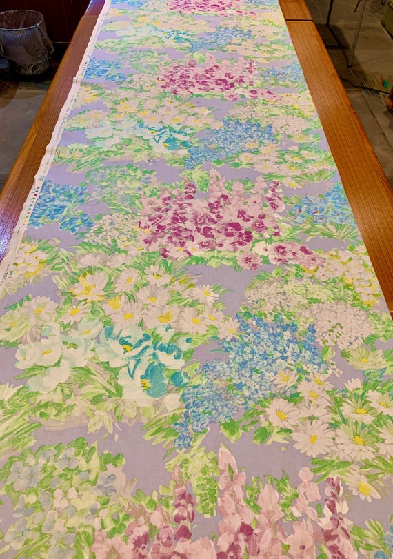 Vintage 1980s Monet Inspired Floral Broadcloth Fabric/ Cotton Yardage for Upholstery and Home Decor/ 3 Yards Available.