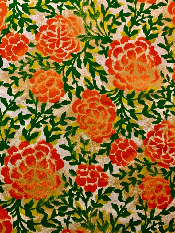 Groovy Boho 1960s Tropical Floral Fabric/ Cotton Yardage for Upholstery and Home Decor/ 13 Yards Available