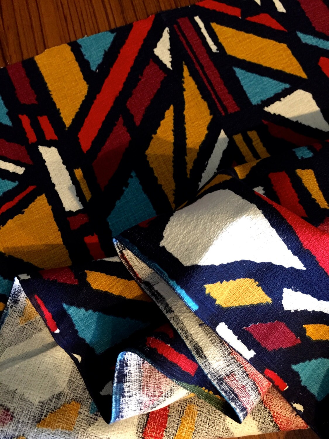 Fab Vintage 70s Stained Glass Design Barkcloth Fabric for Upholstery