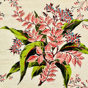 Vintage 40s Holly Berry Barkcloth Fabric: Hollywood Glam Cotton (2.6 Yards)