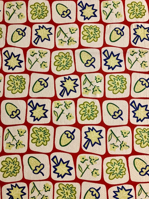 Vintage 1950s Wacky Botanical Barkcloth Fabric/ Cotton Yardage for Upholstery and Home Decor/ 2 Panels Available 45" x 62"