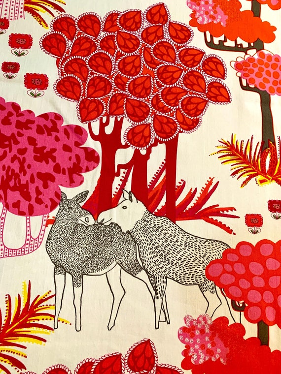 Adorable 2012 IKEA Orange and Pink Trees and a Moose/ Retro Broadcloth Fabric Yardage for Upholstery and Home Decor/ BTY 3 Yards Available