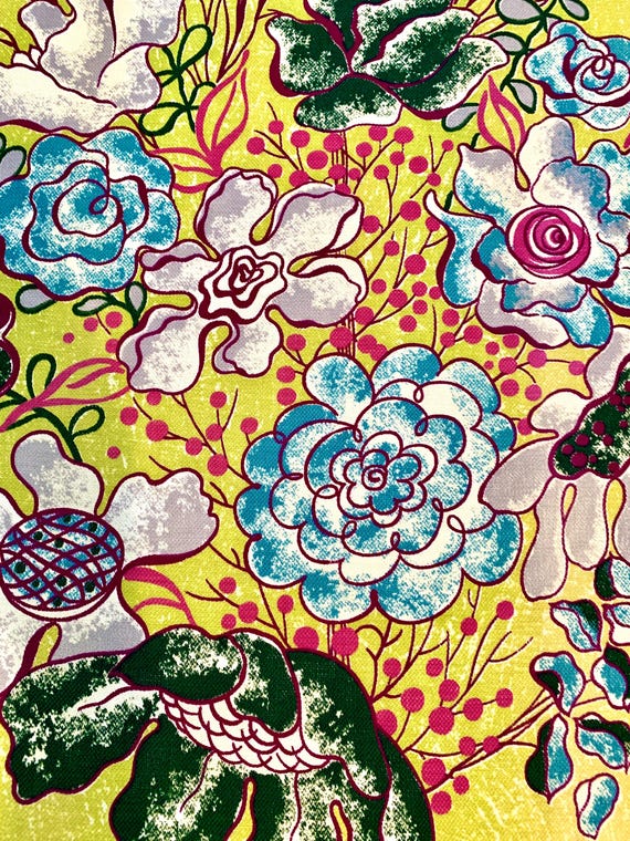 1960's Boho Chic Abstract Floral with a Dr Seuss Vibe -  Vintage Cotton Yardage for Upholstery and Home Decor - 42"W x 63"L