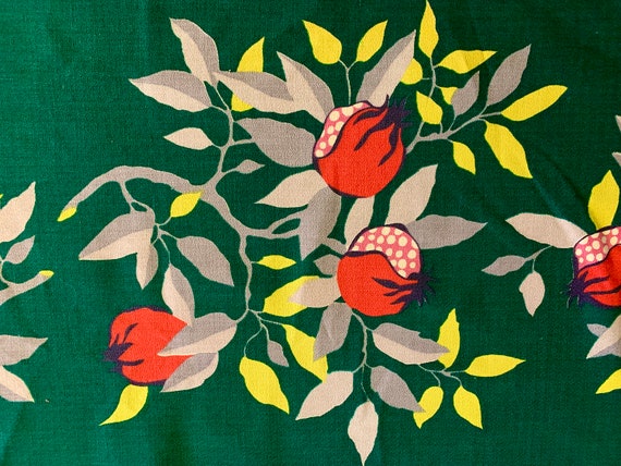 Adorable Pomegranate and Foliage 50s Barkcloth Fabric/ Cotton Yardage for Upholstery and Home Decor/47”W x 51”L