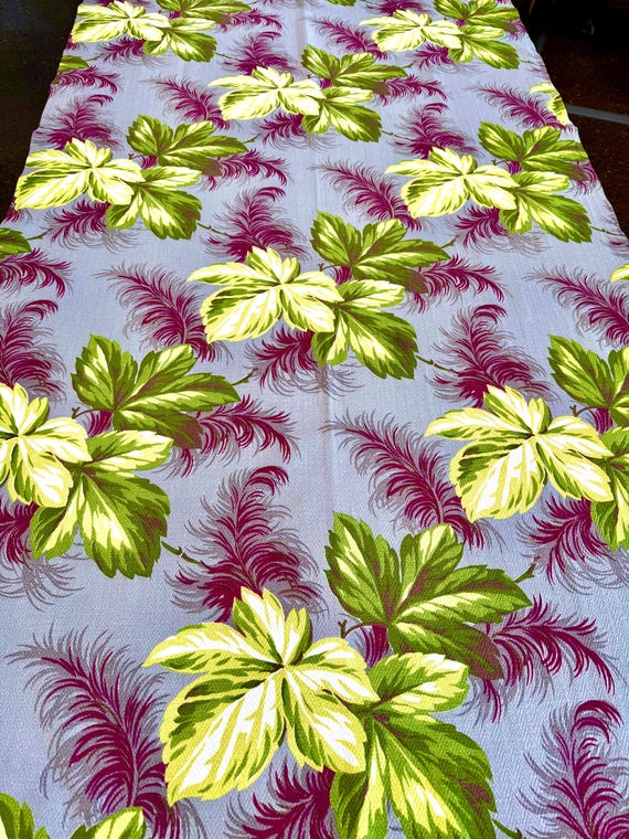 Vibrant 1940s Feather Ferns and Foliage Barkcloth Fabric - Vintage Cotton Yardage for Upholstery and Home Decor/ 3 panels available
