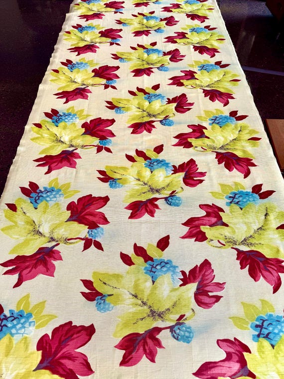 1930s Hollywood Glam Barkcloth with Fabulous Foliage in a Kaleidoscope of Color/ Acetate Yardage for Upholstery and Home Decor/ 35"W x 100"L