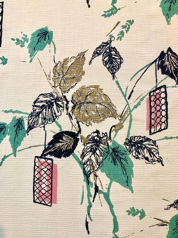 1950s Botanical Barkcloth with an Atomic Eames Era Vibe - Cotton Yardage for Upholstery and Home Decor - 2 Panels Available