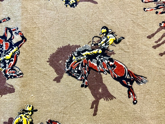 Rare 1950s Cowboy Novelty Fabric/ Cotton Yardage for Apparel and Home Decor/ 34"W x 53"L