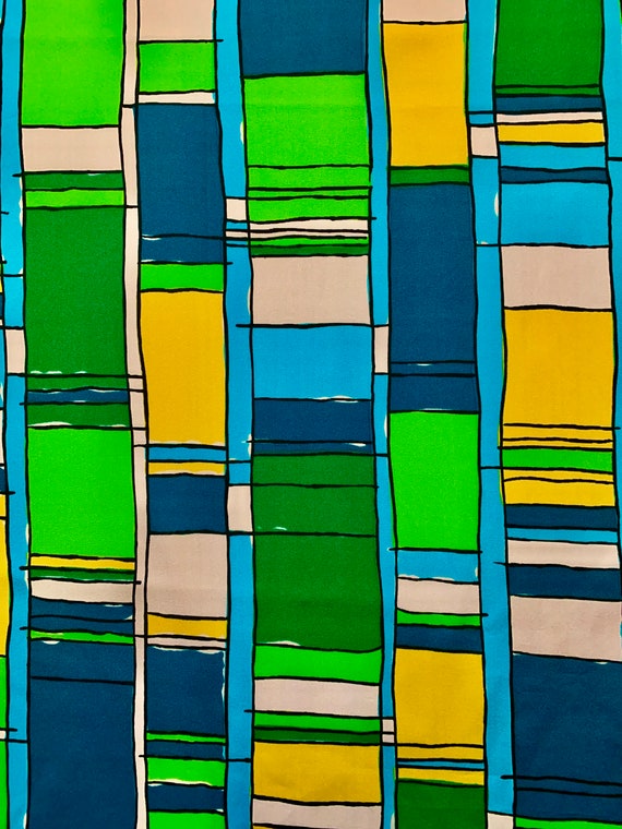 Cool 70s Poly Silk Fabric with an Abstract Stained Glass Design for Apparel and Home Decor/ BTY 5 Yards Available