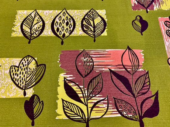 Groovy MCM Chic Leaves with Attitude Barkcloth Yardage Apparel and Home Decor/ 42" x 2.7 Yards (Green Colorway)