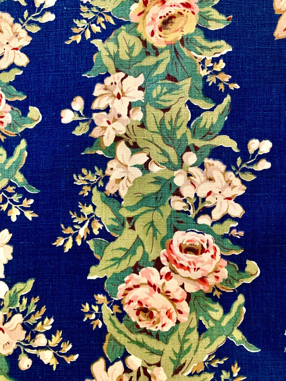 Spectacular Vintage 40s Summer Flowers Barkcloth Fabric/ Cotton Yardage for Upholstery and Home Decor/ 48"W x 93"W