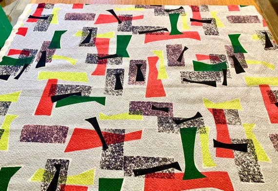 Vintage 50s Mid Century Mod Abstract Geometric Barkcloth Fabric/ Cotton Remnant for Upholstery and Home Decor/ Perfect Pillow SZ 35"W x 26"L