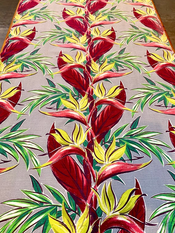 Stunning 1940s Bird of Paradise Tropical Barkcloth/ Cotton Yardage for Upholstery, Home Decor, Textile Art/ 2 Panels Available 34"W x 58"L