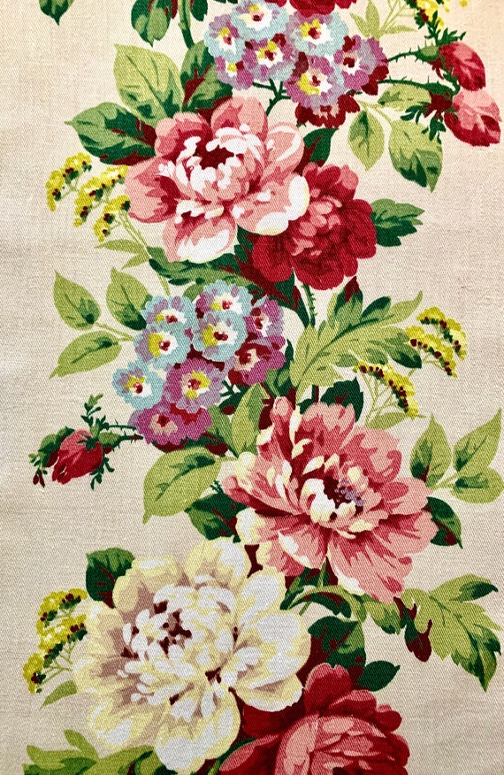 Beautiful 1930s Climbing Roses Broadcloth Fabric/ Cotton Yardage for Upholstery and Home Decor/ 2 Panels Available 34"W x 83"L