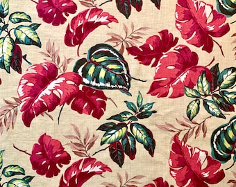 1930s Tropisches Rindentuch Stoff: Hollywood Regency Caladium Druck (34" x 87")