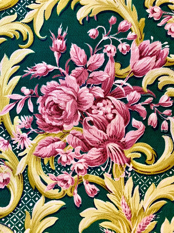 1940s Roses, Lilies, and Tulips Neoclassical Barkcloth Fabric/ Cotton Yardage for Upholstery and Home Decor 2 Yards Available/ NOS