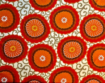 Groovy 1970s Hippie Chic Flower Power Fabric for Upholstery and Home Decor/ NOS/ 48"W x 46"L