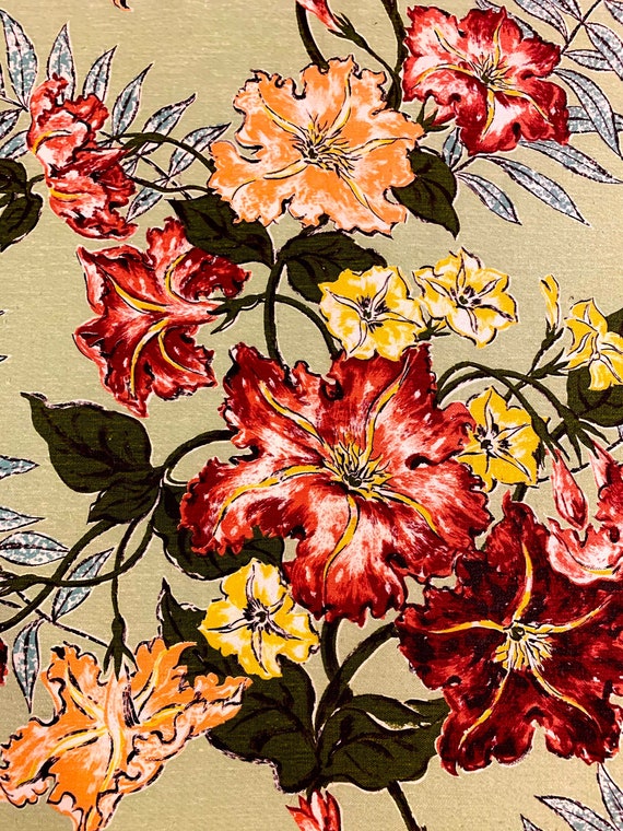 Marvelous Hollywood Glam 1940s Floral Barkcloth Fabric - Cotton Yardage for Upholstery and Home Decor - 8 Yards Available