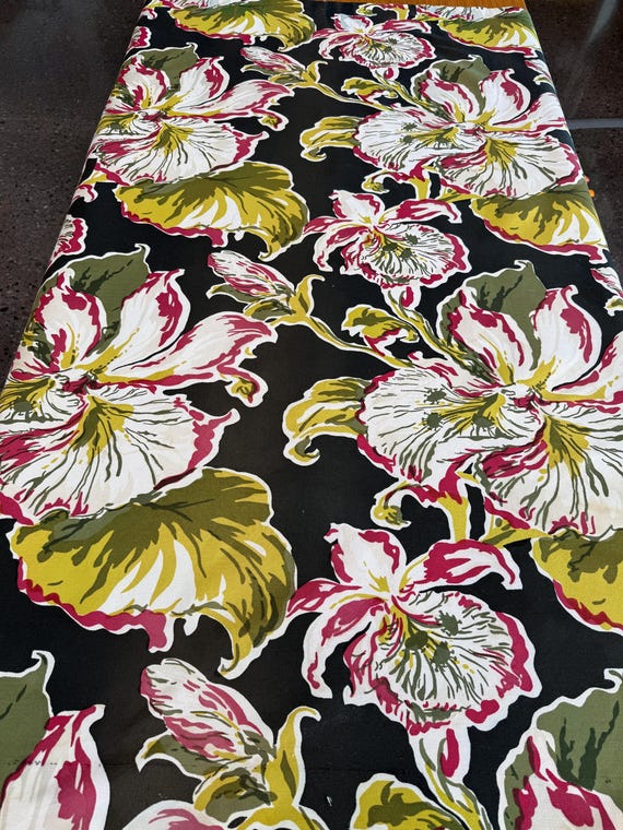 Groovy 1960s MCM Abstract Floral Barkcloth for Upholstery, Home Decor, Textile Art/ 2 Panels