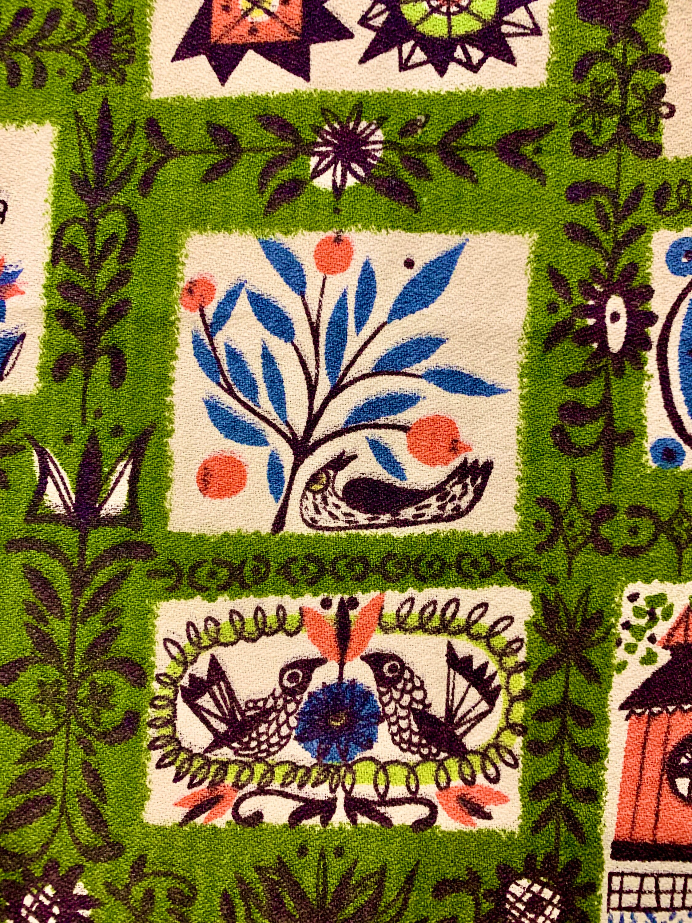 Fab 50s Barkcloth Fabric/ Scandinavian Folk Art meets Amish Butterprint