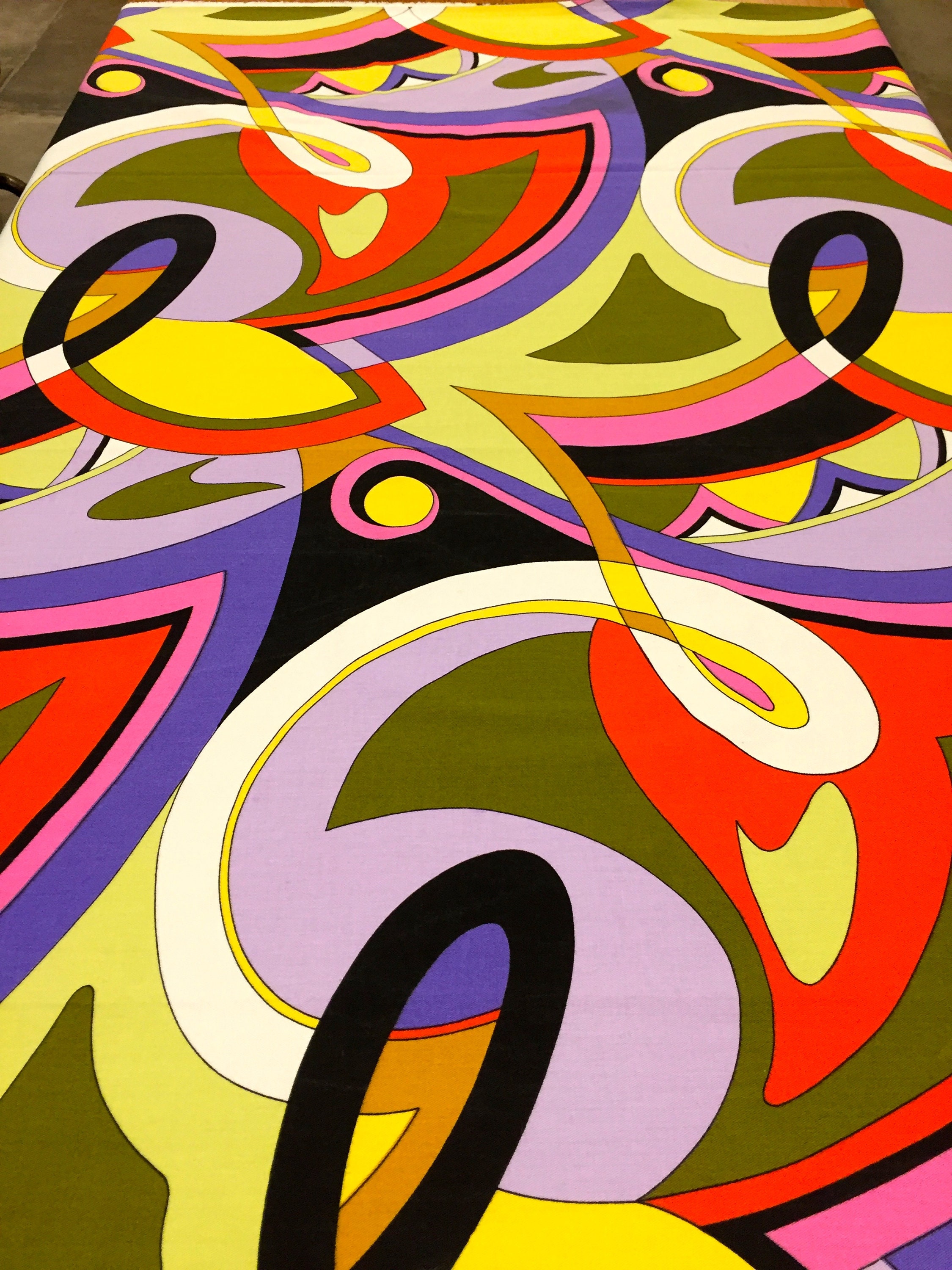 Wacky Pattern Material Vintage 60s Wild and Wacky Psychedelic Swirl Fabric// CottonYardage ...