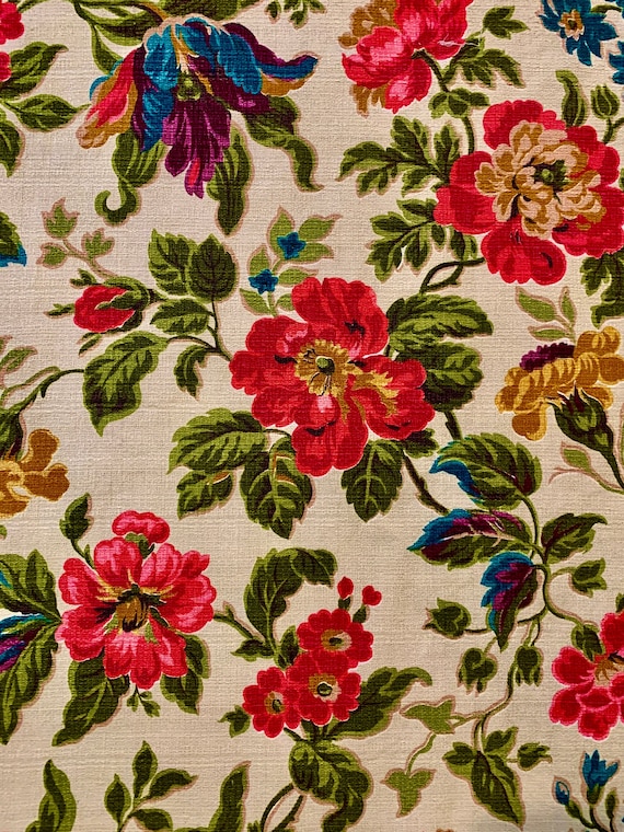 Romantic 40s Hollywood Glam Era Floral Barkcloth  Fabric/ Cotton Yardage for Upholstery andHome Decor/ 2 Panels Available