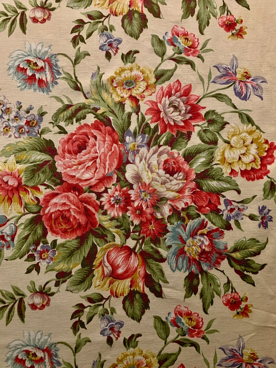 Beautiful Bouquets Vintage 40s Barkcloth Fabric in Stunning Pastels/ Cotton Yardage for Upholstery and Home Decor/ 47" x86"