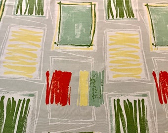 1950s Barkcloth Fabric: Abstract Geometric Color Block, Mid-Century Modern Upholstery (45"x58")