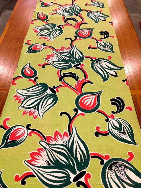 Tiptoe Through The Tulips Groovy 50s Barkcloth Fabric Giant Etsy