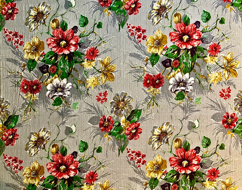 Dazzling Daisies Mid Century Barkcloth/ Cotton Yardage for Upholstery and Home Decor/ New Old Stock/ 44 x 92/ Gray Colorway image 9