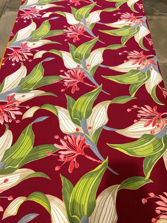 Fab 40s Hawaiian Floral Barkcloth Fabric with a Tropical Vibe/ Cotton Yardage for Upholstery and Home Decor/ 35.5"W  x 99"L