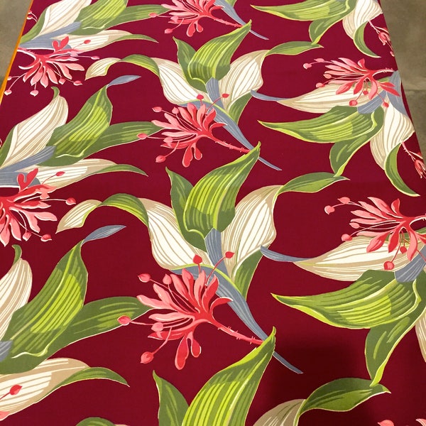 Fab 40s Hawaiian Floral Barkcloth Fabric with a Tropical Vibe/ Cotton Yardage for Upholstery and Home Decor/ 35.5"W  x 99"L