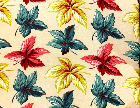 Fab MCM Falling Leaves Barkcloth Fabric// Hollywood Glam Cotton Yardage for Upholstery and Home Decor/ BTY 8 Yards Available