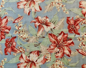 Exceptional 1940s Stargazer Lilly and Pussy Willow Barkcloth/ Cotton Yardage for Upholstery and Home Decor 33"W x 77" L