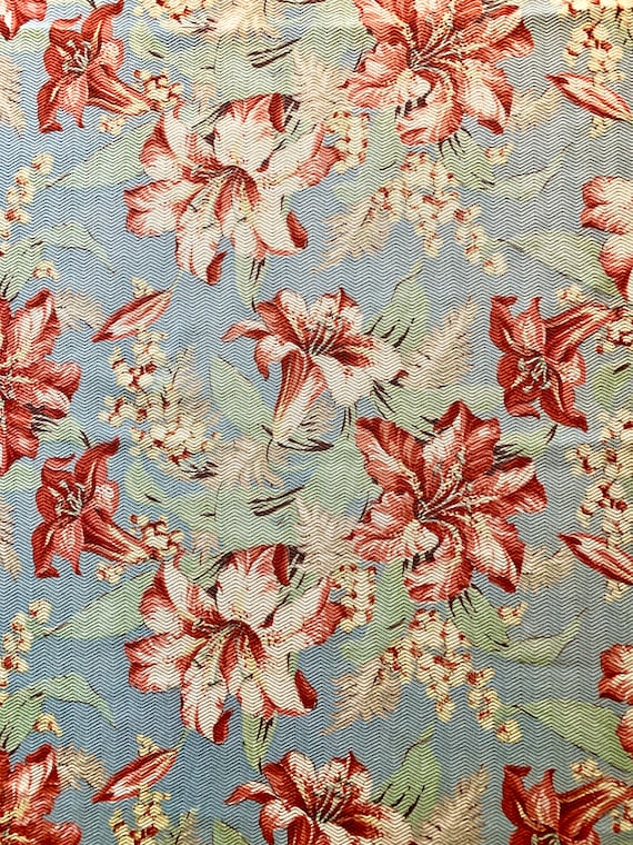 Exceptional 1940s Stargazer Lilly and Pussy Willow Barkcloth/ Cotton Yardage for Upholstery and Home Decor 33"W x 77" L