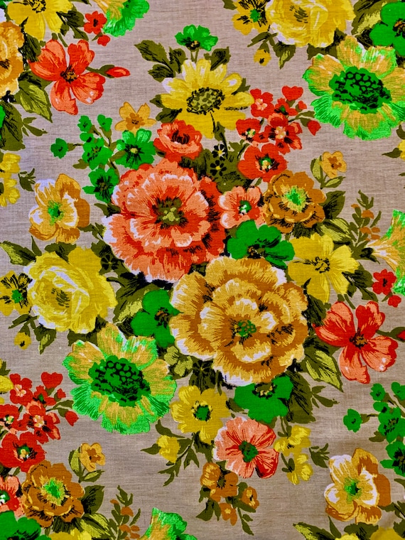 4 Mitch ONLY…Whimsical Vintage 60s Cotton-Linen Blend Fabric/ Hippie Flower Power for Apparel, Upholstery and Home Decor/ 22 Yards Available