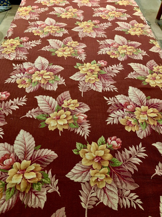 Dazzling Tulips, Wild Roses and Fabulous Foliage Barkcloth Fabric/ Cotton Yardage for Upholstery and Home Decor/ 3 Panels Available