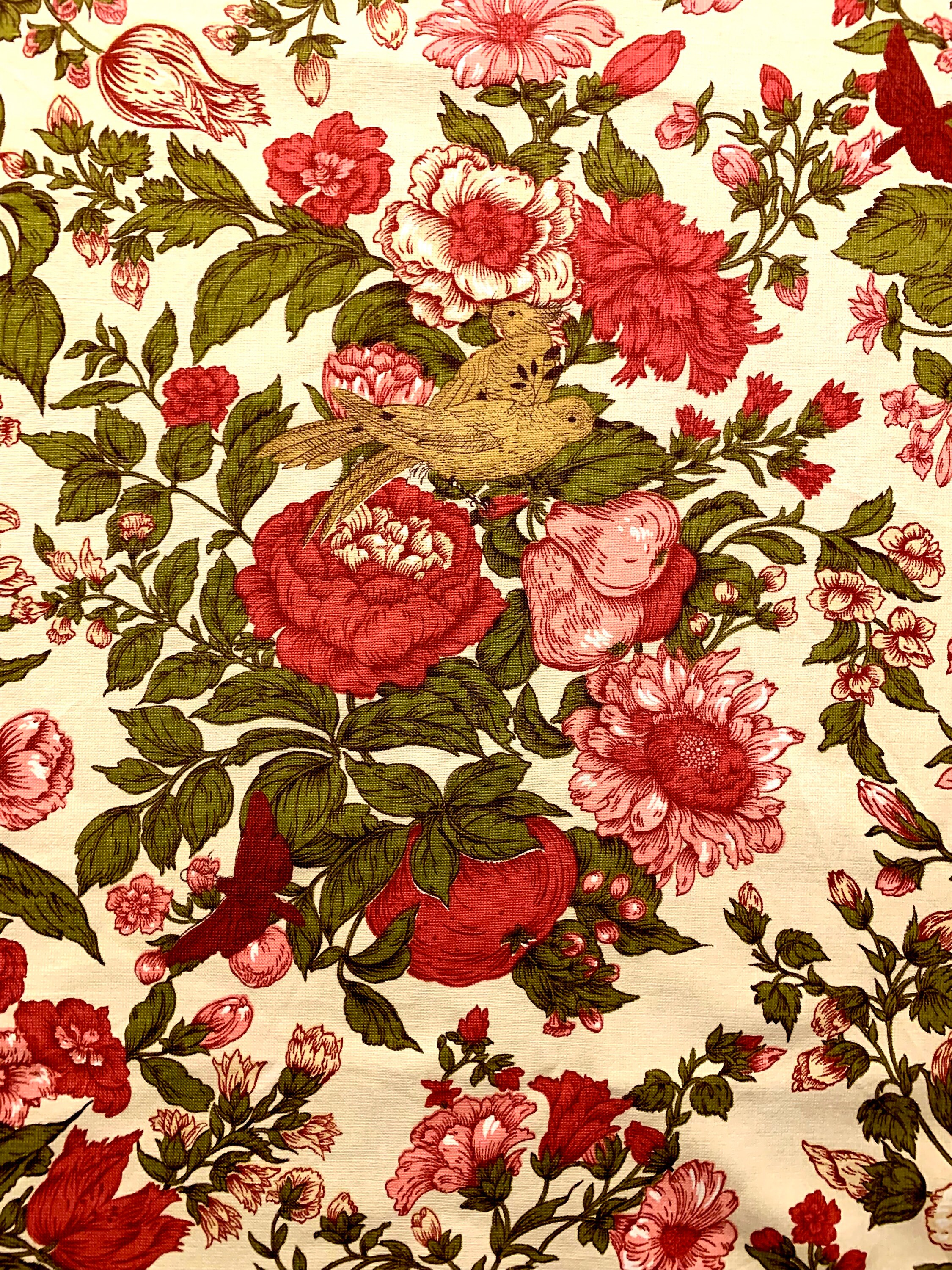 Fab 40s Floral Barkcloth Fabric featuring Birds