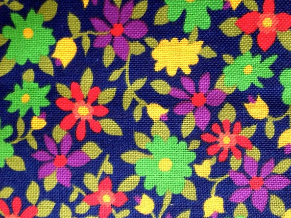 60s Flower Power Woven Fabric featuring a Daisy and Tulip Explosion/ Cotton Remnant for Upholstery and Home Decor/ 35"X x44"L