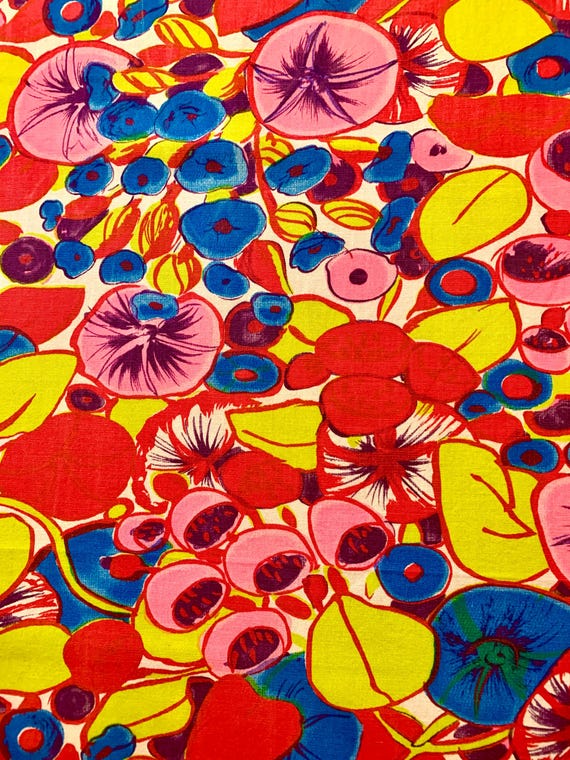 Fab Psychedelic 60's Hippie Chic Floral Chintz Fabric/ Cotton Yardage for Upholstery and Home Decor 42"W x 80"L