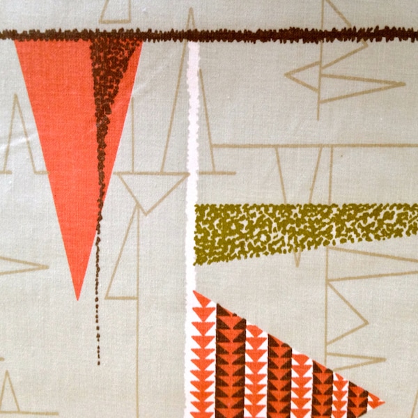 A Truly Triangular Mid Century Masterpiece //Eames Era Barkcloth //Abstract Vintage Upholstery Fabric //New Old Stock