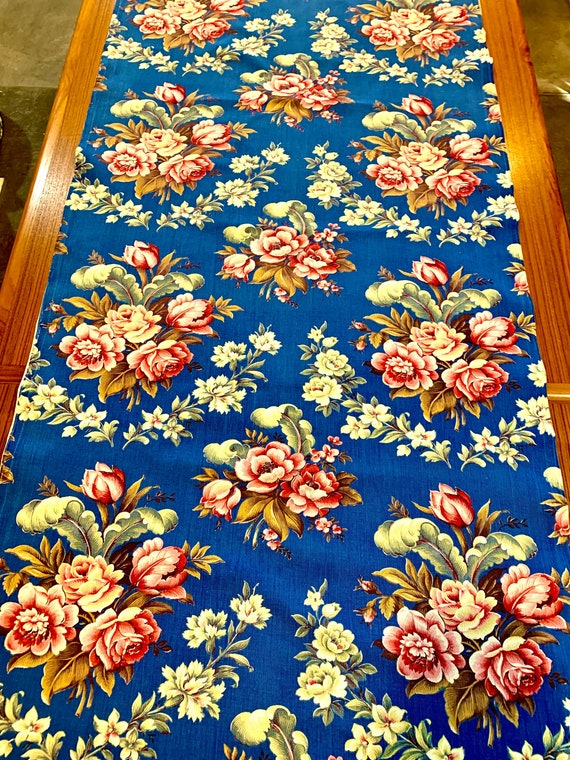 Adorable Roses and Tulips Vintage 1940s Canvas Fabric/ Cotton Yardage for Upholstery and Home Decor/ 2 Panels Available