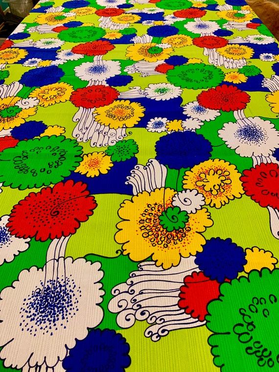 Wild and Wacky Peter Max Inspired Flower Fabric/ 60s Hippie Chic Cotton Yardage for Apparel and Home Decor