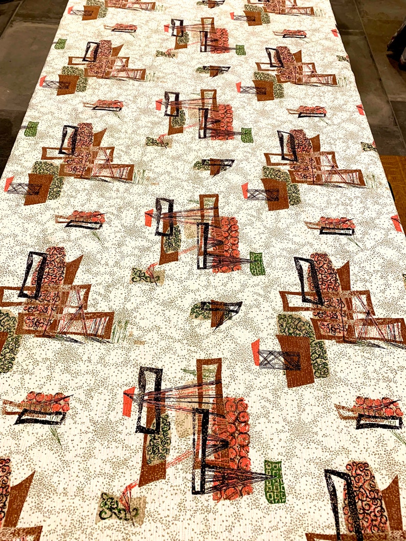 Groovy MCM Barkcloth Fabric with an Eames Era Abstract Design for Home Decor and Apparel 4 Panels 42 x 91