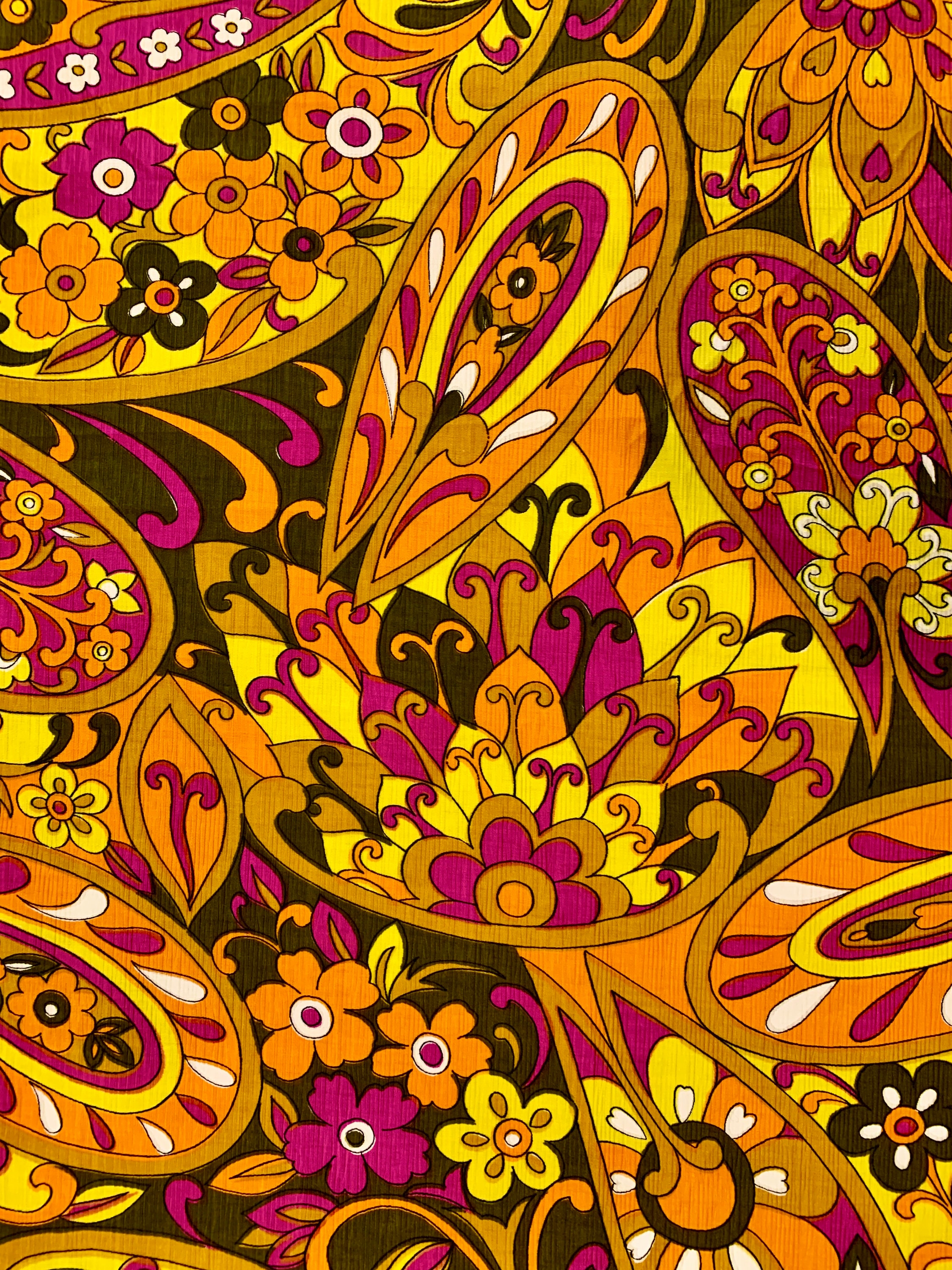 Fab 60s Neon Floral Fabric with Attitude/ Psychedelic Boho Chic Design